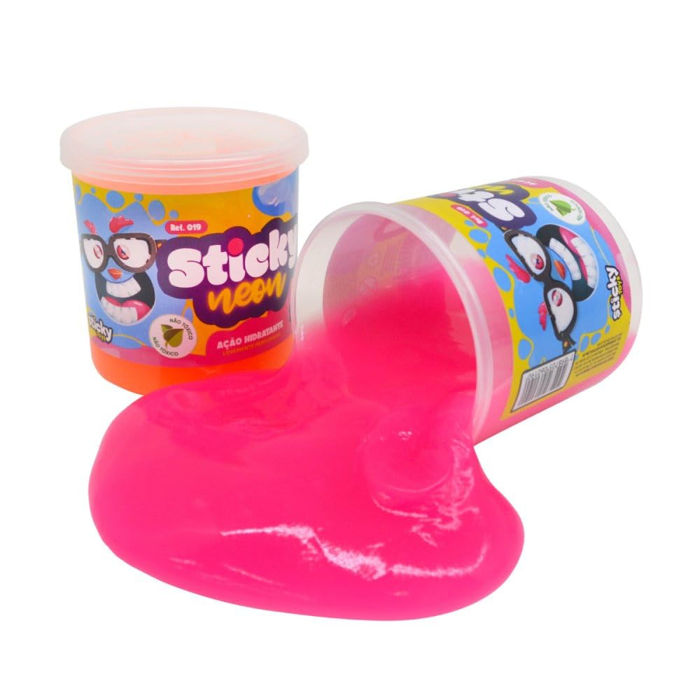 Stick Neon, Massinha Slime Rosa Neon, Brilhante e Divertida