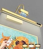 Nalezuns Bildbeleuchtung Kabellos, Bildleuchte mit Fernbedienung, Dimmbare LED Wandleuchte Innen für Dart Beleuchtung Bilder & Gemälde, 3 Farbtemperaturen, CRI 95+, Timer & Memory(Golden)