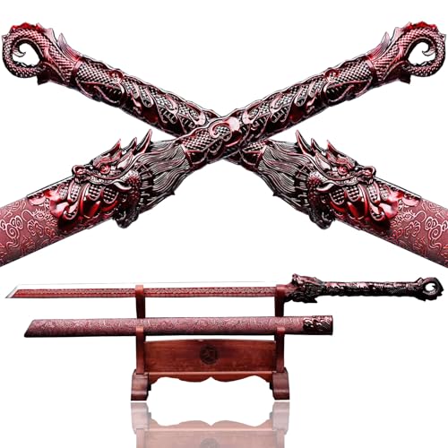 Chinese Sword Tang Dynasty Dao Carbon Steel Straight Blade Sharp Katana Dragon Pattern Sheath