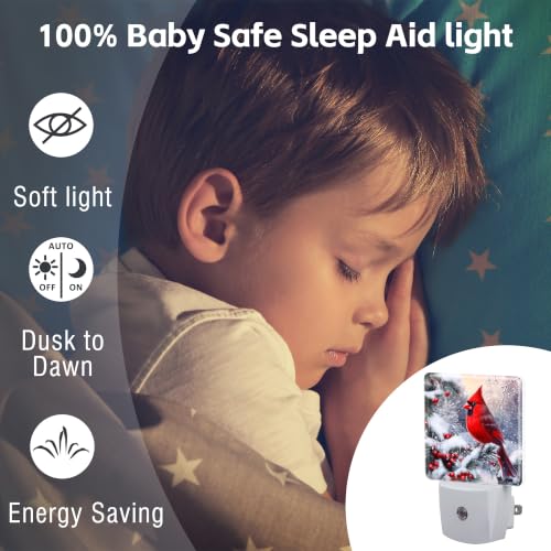 Image of Night Light, Dusk to Dawn Night Light Plug in, Christmas Red Cardinal | Christmas Night Light for Kids,0.5w Energy Saving,Sleep Friendly,Nightlight for Hallway Stairway Kitchen Bedroom
