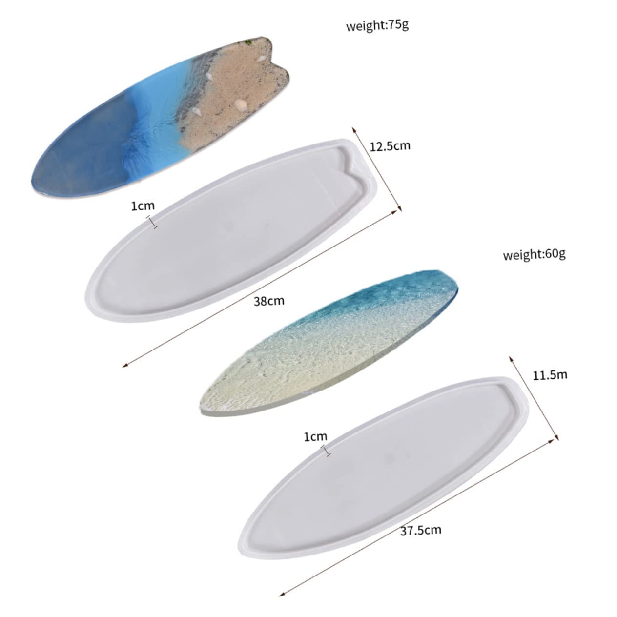 6stücke Silikon Gießform Surfbrett-Form Epoxidharz Silikonform Für Untersetzer Und Kreative Bastelprojekte Für Heimdekoration Und