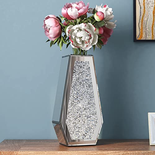 Crushed Diamond Mirrored Flower Vase Large Glass Vase Modern Crystal Decorative Mirror Vases Stunning Luxury Tall Floor Vase for Centerpieces Flowers Home Decor, Silver, 14" H. Can’t Hold Water. - Image 4