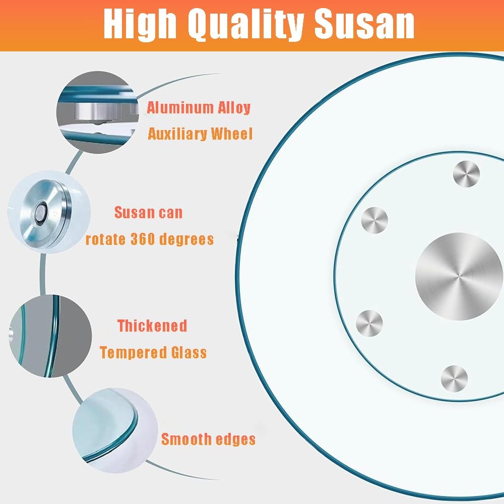 80 100cm Plateau De Service Rotatif Lazy Susan Assiette De Service en Verre Trempé Grande Plateau Tournant De Table pour Table À Manger(40in/100cm)