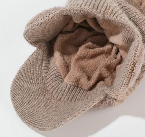 Women Winter Warm Knitted Hats Trendy Thick Visor Cap Coldproof Ski Hat Ear Protection Pompom4