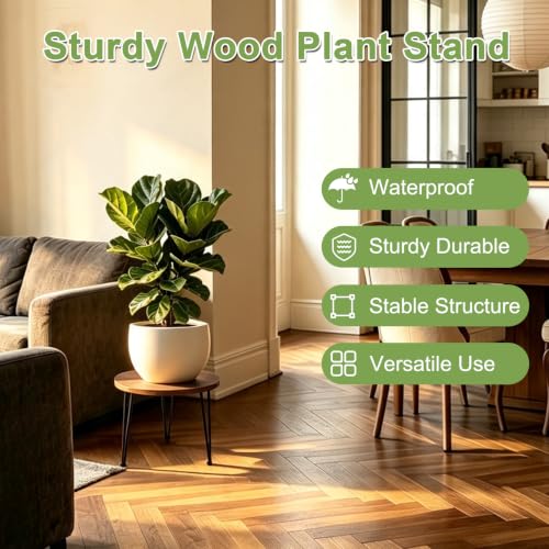 Image of Vigordream Metal Plant Stand Indoor, Heavy Duty Wood Single Planter Holder