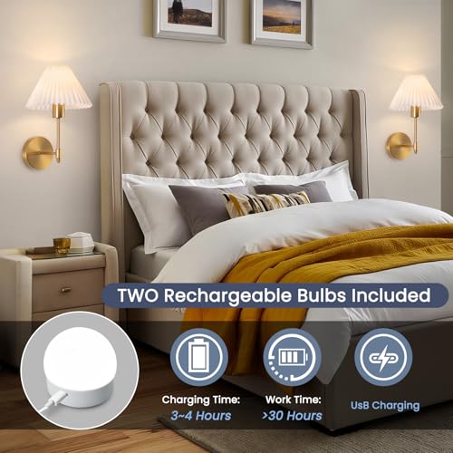 Image of EIDISUNY Wall Sconce Sets of 2, Battery Operated Gold Wall Sconce with Remote Dimmable RGB, Rechargeable Wireless Wall Lights for Bedroom Living Room Kitchen Hallway Wall