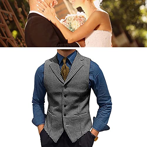 Men's Tweed Plaid Lapel Suit Vest Casual Formal Dress Waistcoat Tank Top with 5 buttons and 2 Pockets for Work Party ( Color : Grey , Size : XX-Large )2
