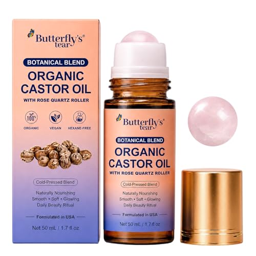 BUTTERFLYS TEAR Organic Castor Oil Rose Quartz Roller Ball Castor Oil Rose Quartz Roller Ball 100% Pure Cold-Pressed Hexane-Free 50Ml