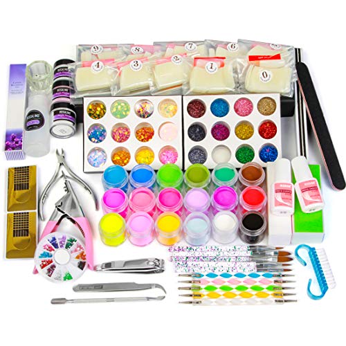 42 in 1 Acrylic Nail Kit, Nail Art Set Acrylic Powder Liquid Brush Glitter Clipper File French Tips Nail Art Decoration Tools