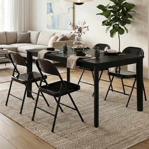 LING RONG Metal Folding Chairs 6 Pack All Steel Metal Frame Portable Commercial-Grade Foldable Chair with Double Hinged for Office Wedding Party Patio Dinning Events 350 LBS Capacity Onyx Black