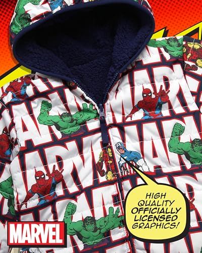 Image of Marvel Spider-Man Boys Puffer Jacket Reversible Sherpa Fleece Lining Coat