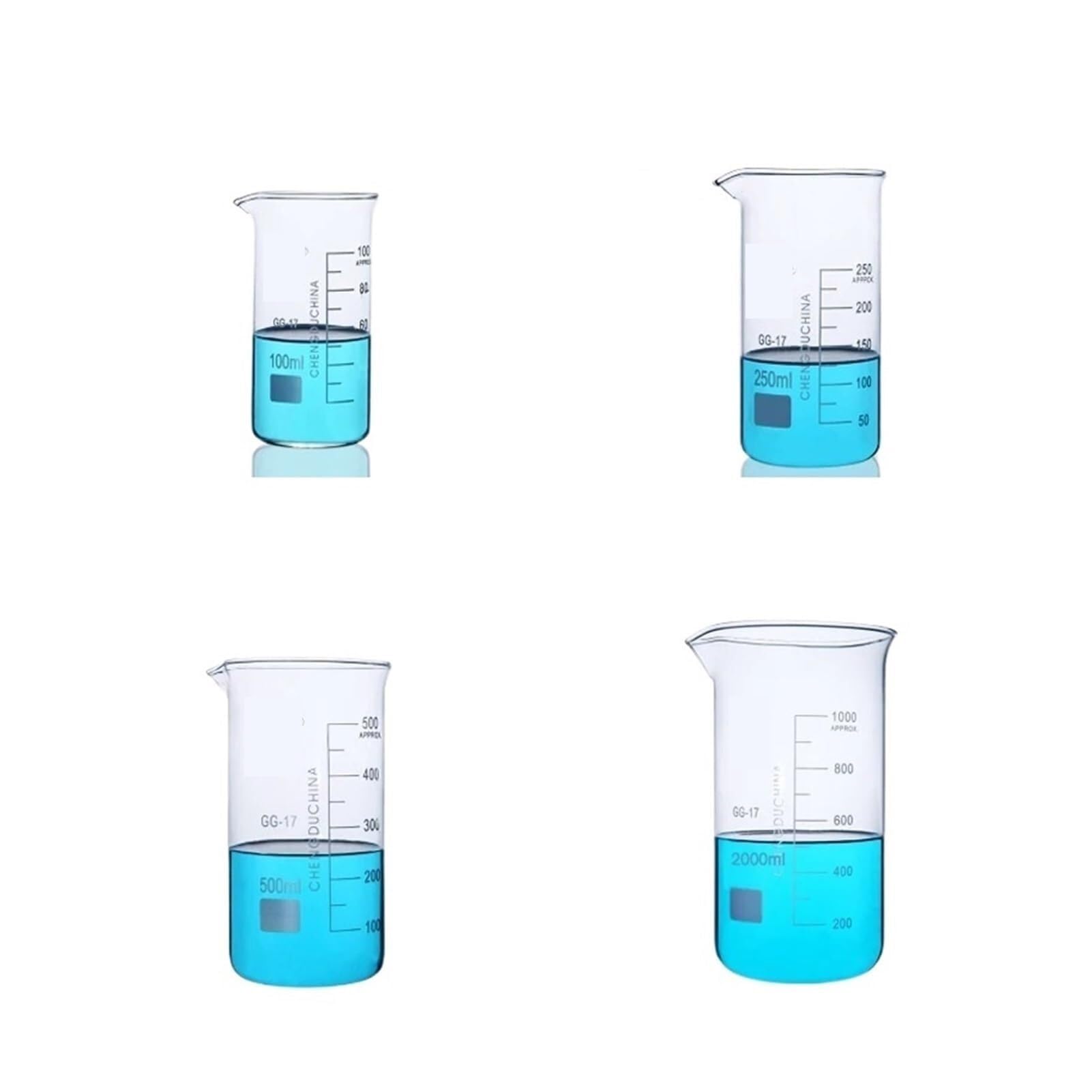 una botella hirviendo, Vaso graduado de vidrio de borosilicato de alta graduación for laboratorio, de forma alta. Equipo de laboratorio.(250mL 4pcs)