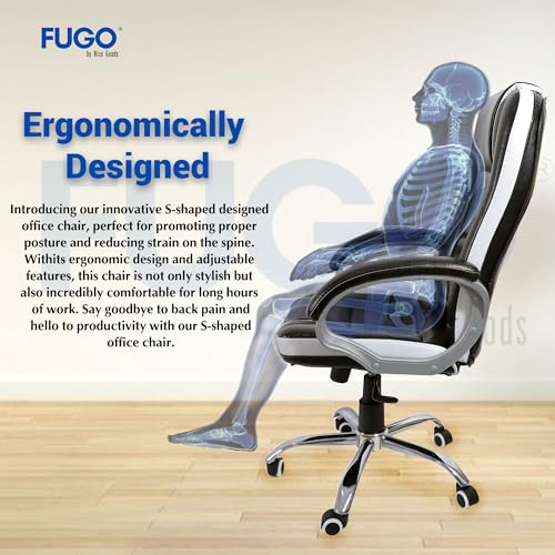 Image of FUGO by Nice Goods Ergonomic Executive High Back Office Chair, Home Desk Office Chair, Revolving Chair with Tilting Mechanism and Metal Base (Black)