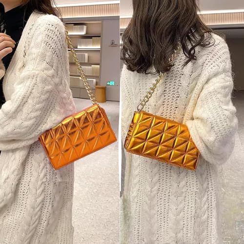 Small Metallic Glossy PU Leather Shoulder Bag Clutch Handbags for Women Fashion Chain Ladies Purse4