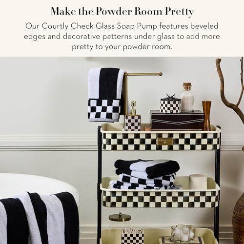 Image of MACKENZIE-CHILDS Glass Soap Pump, Black-and-White Courtly Check