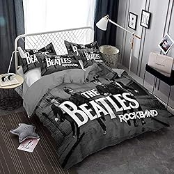 Edredones Eroski Ste-X Funda Nórdica con Funda De Almohada De Microfibra, Juego De Cama The Beatles Bed Sets Girl Boy con Cremallera ((180x220 cm)-Cama de 105/135,Música 03)