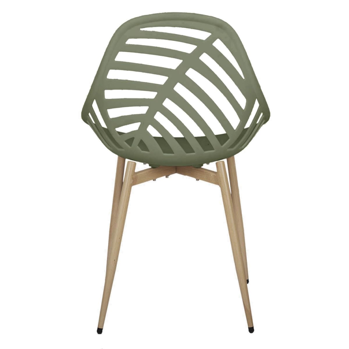 AltoBuy SAORI - Lot de 4 Chaises de Jardin Coque Plastique Ajourée Vert Olive Pieds Métal