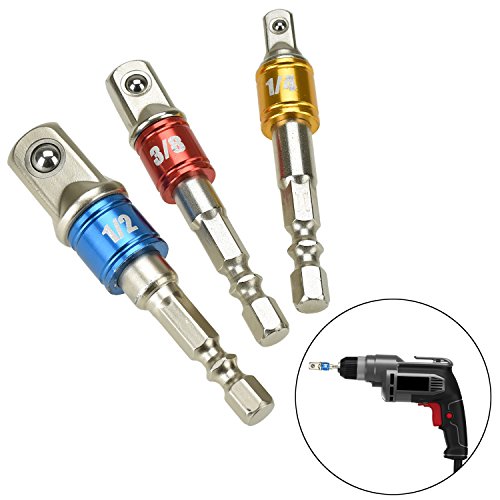 Willingood, 3 tlg Stecknuss Adapter [1/4", 1/2", 3/8"] Sechskant Steckschlüssel Schraubenschlüssel Nuss Set Adapter. Verlängerung