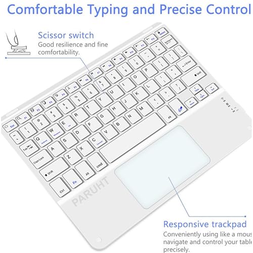 Image of Wireless Bluetooth Keyboard with Touchpad Rechargeable Slim Lightweight Like Air Multi-Device Portable for Tablet, Laptop, Smart TV, PC, White BTW-TOUCH05