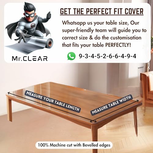 Image of MR.CLEAR Slim Shield | India's 1st & Only Antibacterial Table Cover | (65 x 45 Inches, 1mm) | 4 & 6 Seater Waterproof PVC Cloth | Office & Home Dining Tables Top Thick & Water Proof Clear Protector