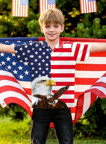 Image of BesserBay Unisex Kids 4th of July Shirt Girls Boys Patriotic Button Down Shirt American Flag Top 4-14 Years