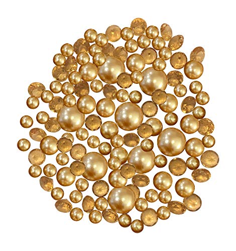 100 Floating Gold Pearls and Matching Gold Gems - Fills 2 Gallons of The Transparent Water Gels for The Floating Effect- with Exclusive Measured Prep Bags for Best Results!