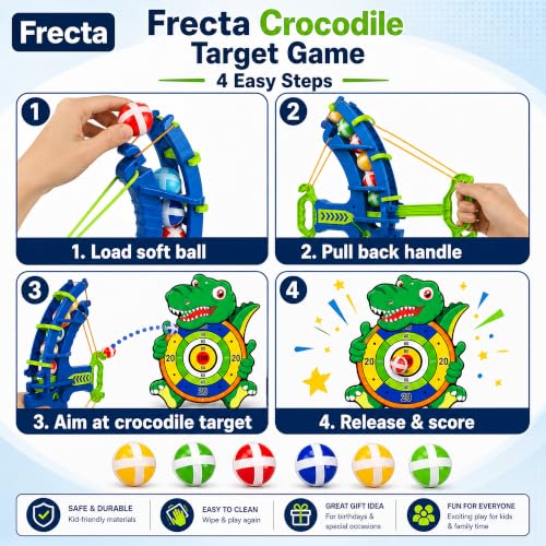Image of Crocodile Sticky Ball Shooter Launcher Toy | Target Dart Game for Kids | Educational Indoor /Outdoor Playing Target Shooting Games | Gifts for Boys & Girls 7-14 Year Old