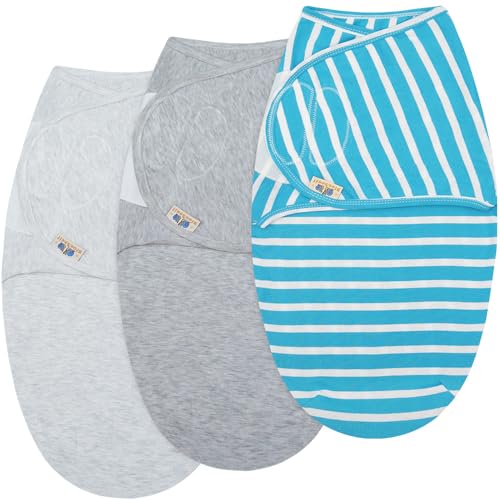 Image of BlueSnail Ultra Soft Newborn Essentials Easy Wrap Swaddle Blankets, Adjustable Baby Cotton Swaddle Wrap (0-3M, 8-13lbs, Blue set)