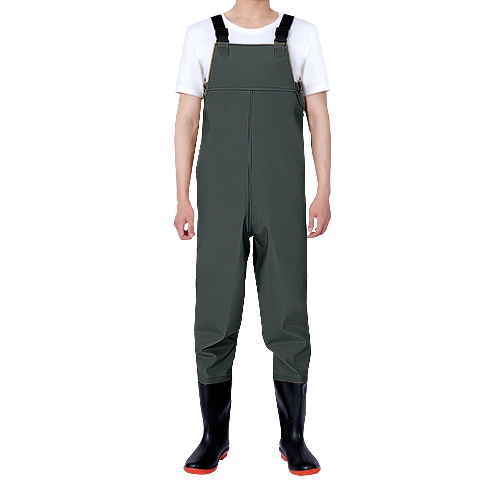 IQYU Pantalon de Pluie pour Homme - Pantalon de Pêche Imperméable avec Bottes - Vert - Taille 3XL - Pour Hommes Adultes, Enthousiastes de Plein Air