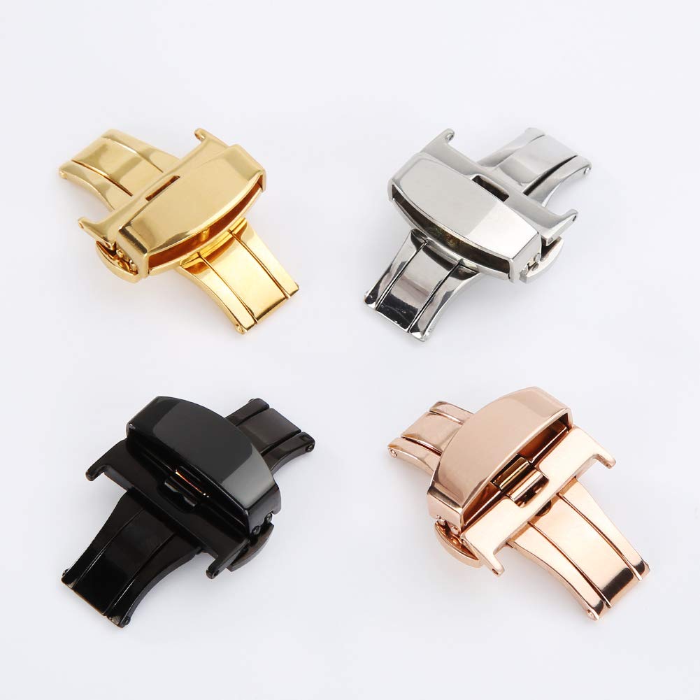 Sytaun Watch Deployment Clasp with Buckle Stainless Steel Flip Lock Butterfly Deployment Clasp Watch Deployant Buckle 20mm Black