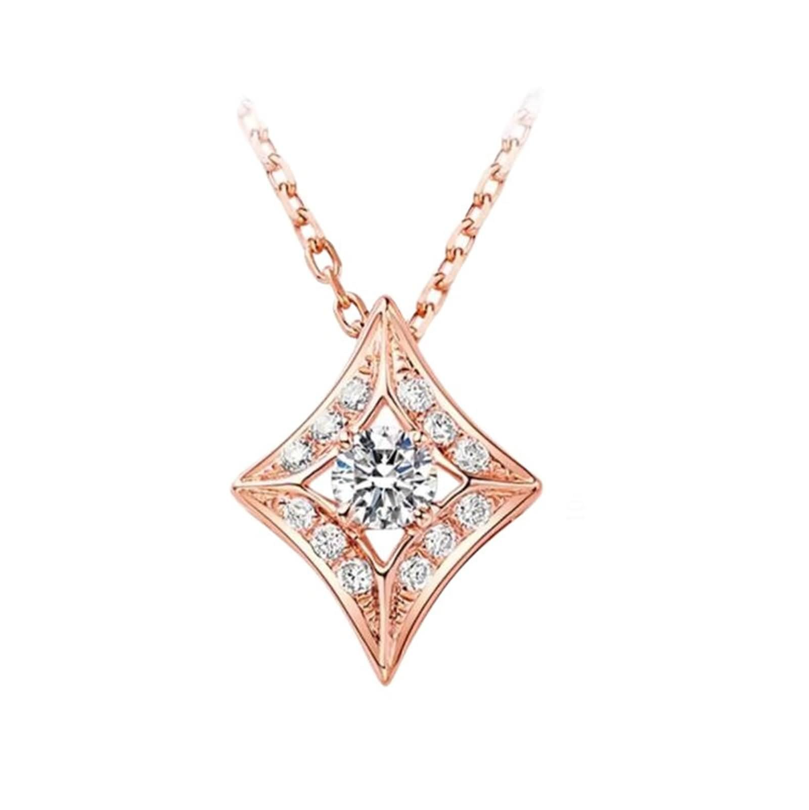 Łańcuszek damski przyjaźń, łańcuszek na szyję z różowego złota, romb, z 0,1 ct diamentem 45 cm