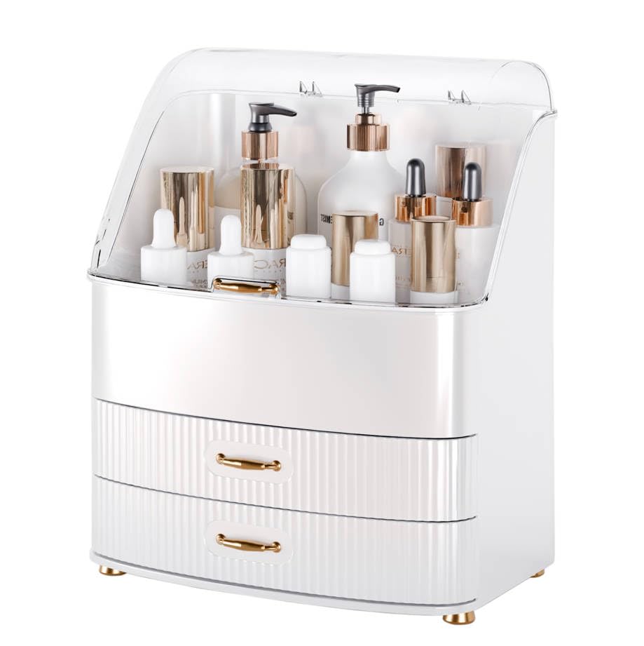 lurcns Makeup Organiser with Drawers Skincare Organizers for Vanity Storage Box with Lid Drawers Large Cosmetic Display case for Dresser Bathroom Countertop(White)