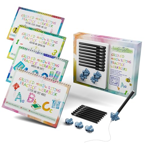 Image of Grooved Handwriting Practice Books for Kids 3-7 | Reusable Letter Tracing with Mess-Free Disappearing Ink | Teacher-Designed | Magic Grooved Writing Practice Books | Full Set