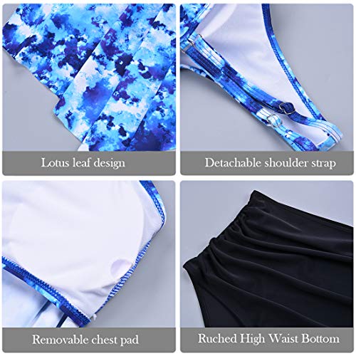 Image of Women High Waisted Bikini Swimsuit Flounce Vintage 2 Piece Bathing Suits | Vintage,tummy control,two piece bathing suits,plus size,swimwear,ruffled,tankini top,bikini bottom