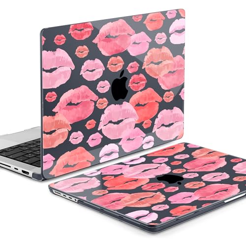 Image of MEEgoodo Case for M5 MacBook Pro 16 inch Case 2026 2024 2023 2021 with M5 M4 M3 M2 M1 Pro /Max Chip, Fit Model A3429 /A3428 /A3403 /A3186 /A2991 /A2780 /A2485, Red & Pink Lips