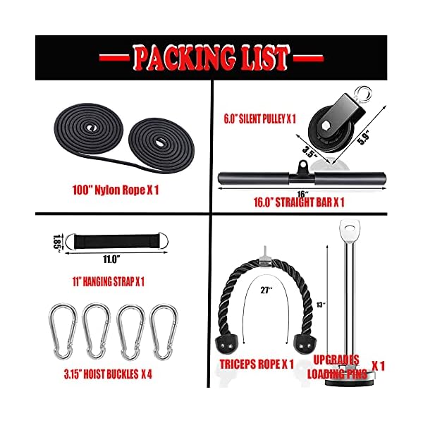 Weight-Cable-Pulley-System-Professional-Home-Gym-Equipment-Upgraded-Fitness-LATfor-Triceps-Pull-Down-Biceps-Curl-Back-Forearm-Shoulder Weight Cable Pulley System Gym Professional Home Gym Equipment Upgraded Fitness LAT for Triceps Pull Down Biceps Curl Back Forearm Shoulder (2.5m Nylon)