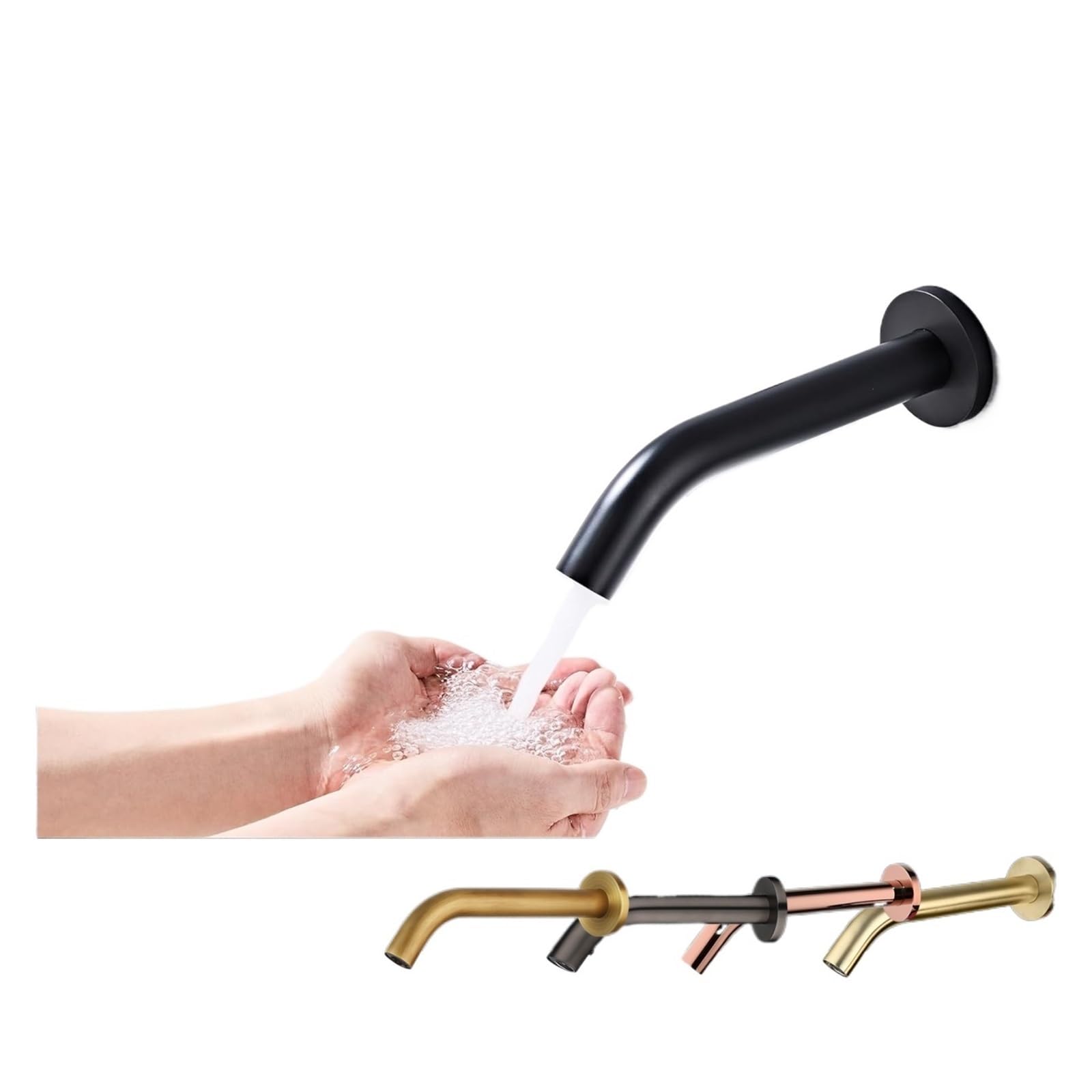 Rubinetto Senza Contatto Rubinetti a Parete con sensore Automatico Rubinetto Miscelatore Caldo/Freddo a Mani libere Rubinetto for Bagno(B1ack)