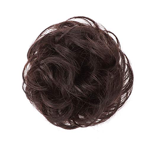 100% Human Hair Bun Extensions Messy Hair Scrunchies Pieces Wedding Hair Pieces for Women Kids Hair Updo Donut Chignons(Natural Color)