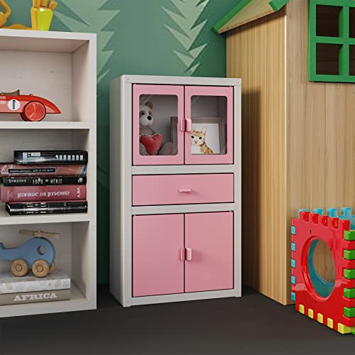 Miocasa Mini Metal Locker Collectible Furniture Glass Door Display Cabinet For Classroom, School, Home, 14.25" Tall X 7.91" X 3.98" (Pink) #TOP4
