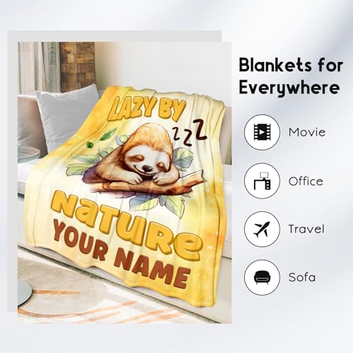 Custom Sloth Blanket, Cute Soft Throw Gifts for Girls, Cozy Flannel Throw Blankets for Couch Office, Orange 40"x50"