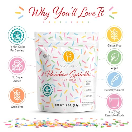 Image of Good Dees Keto Rainbow Sprinkles (1g Net Carbs Per Serving) - Sugar Free Low Carb Keto Dye Free Sprinkles Made with Natural Coloring & Gluten Free | Topping for Cookie, Cake Decoration & Ice Cream