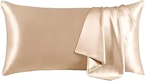 THXSILK Set of 2 100% Mulberry Silk Pillowcase for Hair and Skin, Grade 6A+ Mulberry Silk Pillow Cases Ultra-Soft, Hypoallergenic Pillow Case Cover with Zipper (California King 20"x40", Beige)