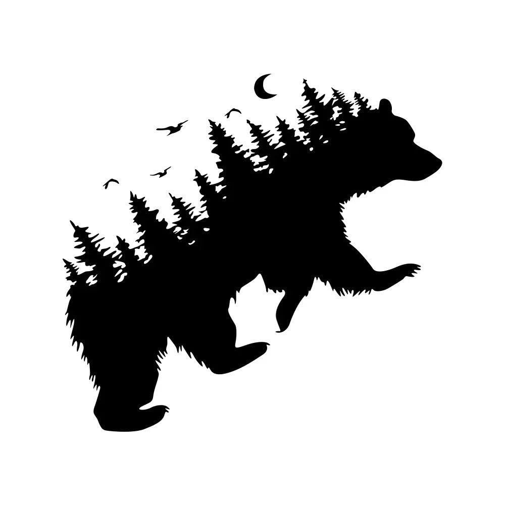 Bär Natur Wald RV Vinyl Aufkleber Karosserie Aufkleber Wohnmobil Caravan Van Camper Auto Dekoration Aufkleber Zubehör Fahrzeugaufkleber(Glossy Black,90x54cm)