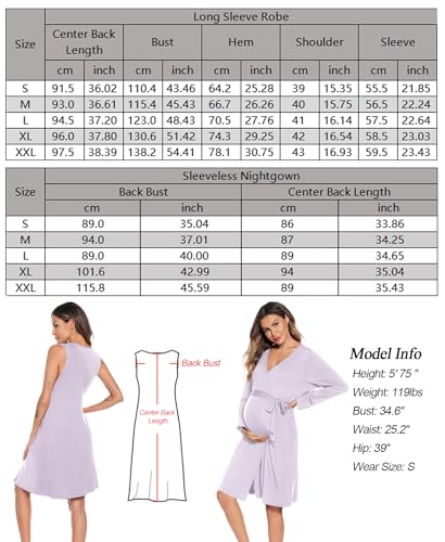 Image of SWOMOG Women Maternity Nursing Gown and Robe Set 3 in 1 Labor Delivery Nursing Nightgown for Breastfeeding Hospital Bathrobe
