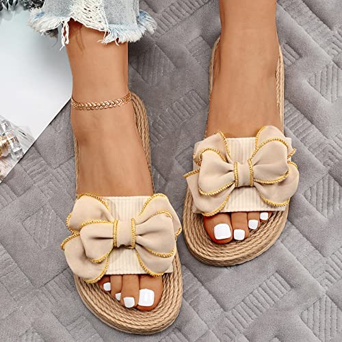 ZSpzx Espadrille Sandals for Women 2025 Open Toe Twist Knot Bow Strap Slip On Flat Sandal Backless Slingback Slides Ladies Cushioned Walking Dressy Wide Shoes for Daily Wear Outdoor Indoor3