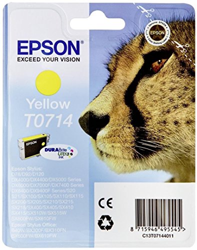 Epson T0714 Guépard Jaune, Cartouche d'encre d'origine, D78 D120 DX4000 DX5000 DX6000 DX7400 DX8400 DX9400F S20 S21 SX100 SX105 SX110 SX200 SX210 SX215 SX400 SX410 SX510W SX600FW BX300F B40W BX600FW