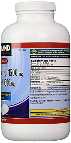 Image of Kirkland Signature Extra Strength Glucosamine Hci 1500Mg, With Msm 1500 Mg, 375-Count Tablets