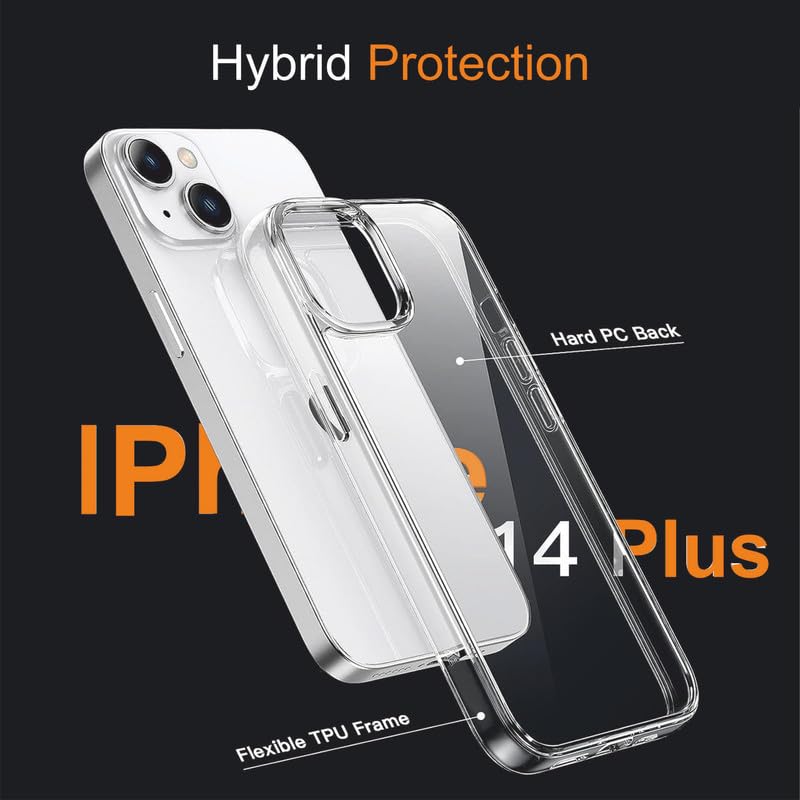 Image of Thermoplastic Polyurethane For iPhone Case 14 Plus,[Anti-Yellowing Technology] [Military Grade Drop Protection] Shockproof Slim Hybrid Phone Case For iPhone 14 Plus-Crystal Clear