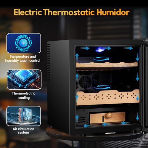 Image of 50L Electric Humidor, 300 Counts Large Capacity,Thermostatic Humidor Cabinet with Digital LED Screen, Safety Lock,Smart Humidity & Temp Control, Gifts for Men