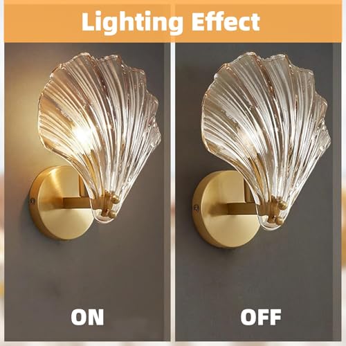 zhxinashu Shell Shaped Wall Light, E14 Glass Indoor Wall Lights for Living Room Art Deco Wall Sconce - Image 3